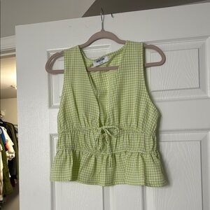 Double Zero Lime Gingham Sleeveless Blouse